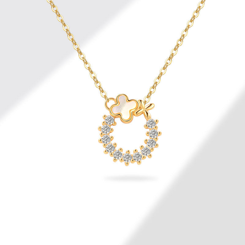 Collier goutte d'eau trèfle auréolé - Argent sterling S925, plaqué or 18 carats