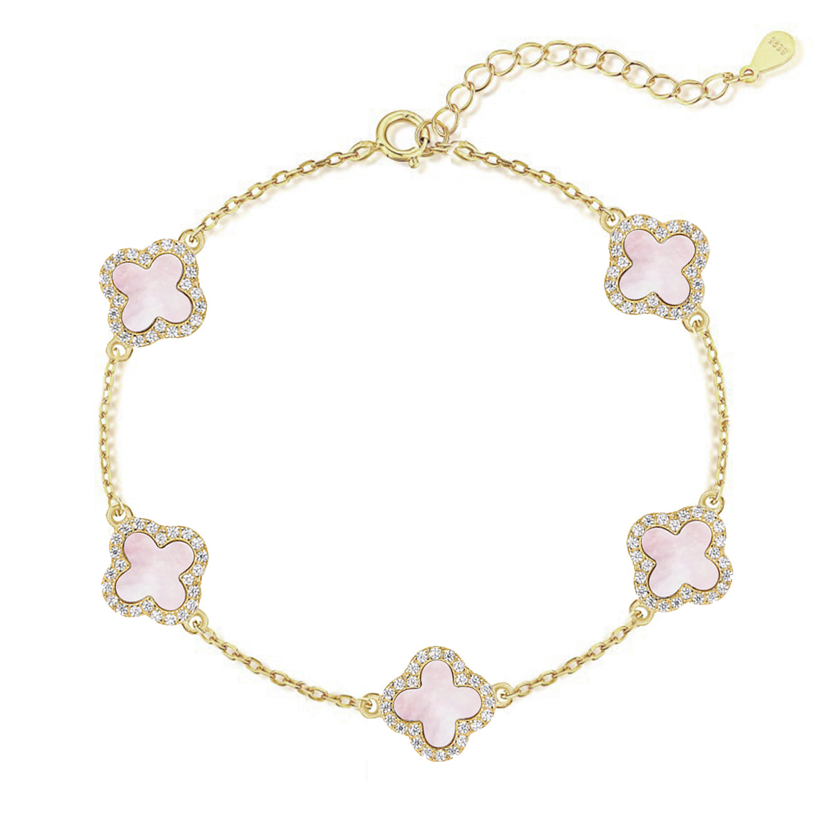 Celeste Clover Bracelet- S925 Sterling Silver, 14K gold plated, Zircon with Solid Back