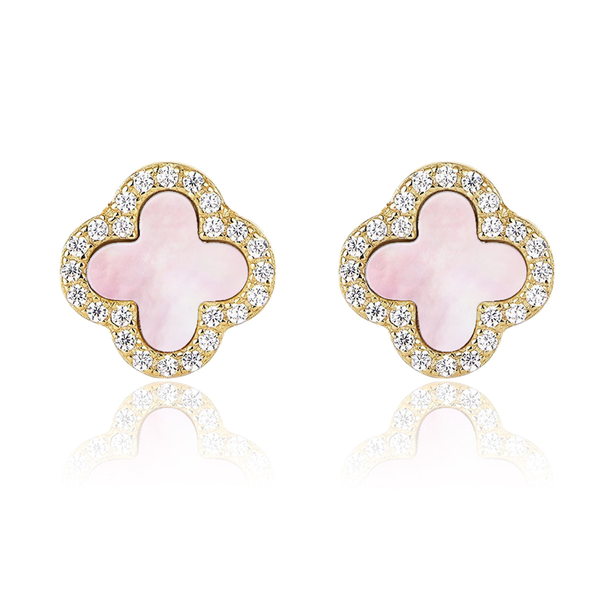 Mini Clover Studs- S925 Sterling Silver, 18K Gold Plated, Pink Mother Of Pearl