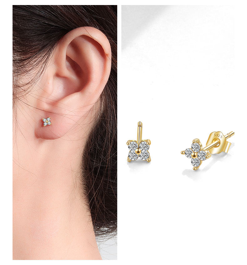 Mini clous d'oreilles étincelants - Argent sterling S925, plaqué or 18 carats