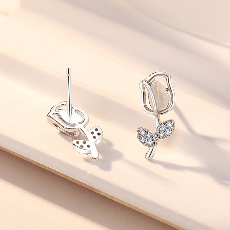 Puces d'oreilles Tulipe - Argent massif S925, Plaqué rhodium