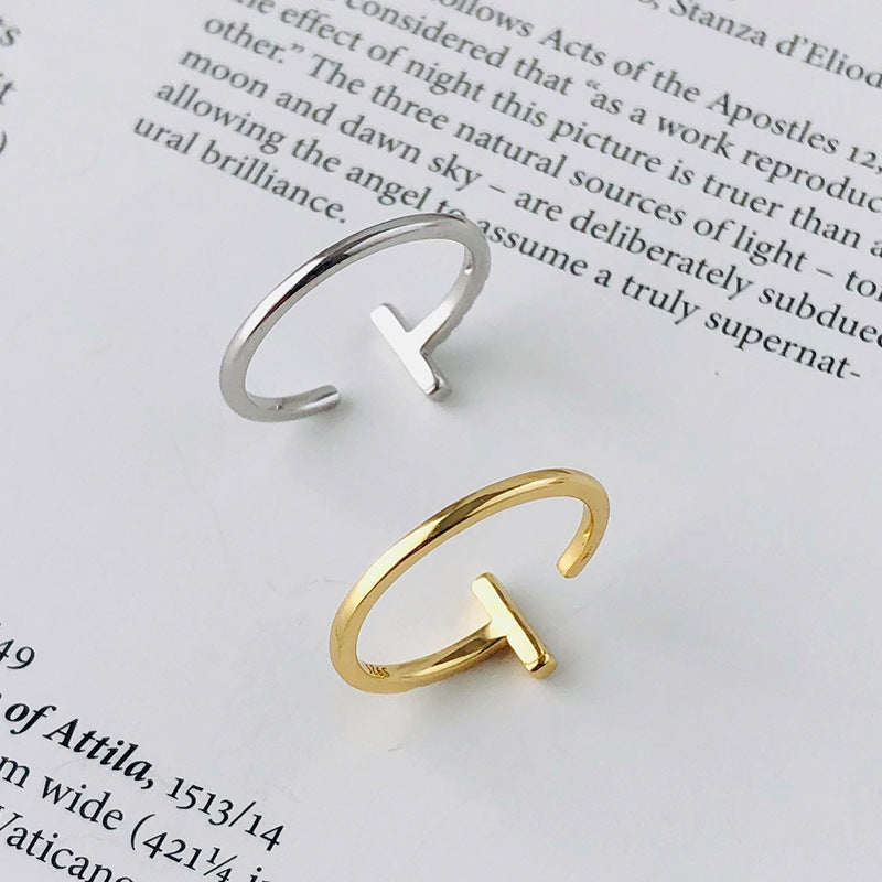 Bague Sparkline T en argent sterling 925, plaqué or 18 carats