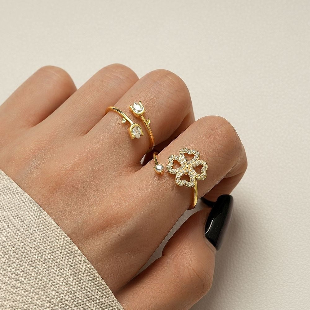 Tulip Glow Adjustable Ring- S925 sterling silver, 18K gold plated