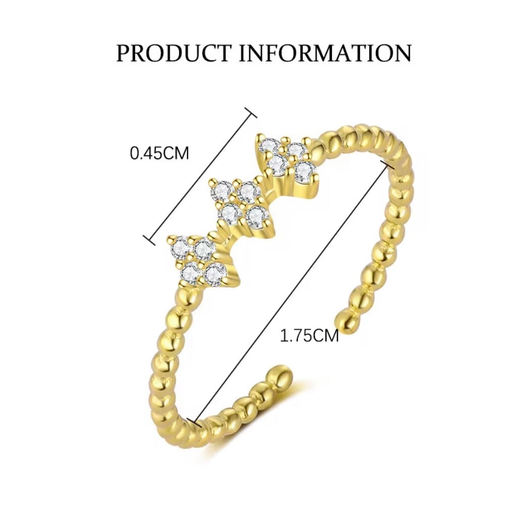 Radiance Trio Ring- S925 Sterling Silver, 18K Gold Plated, Adjustable