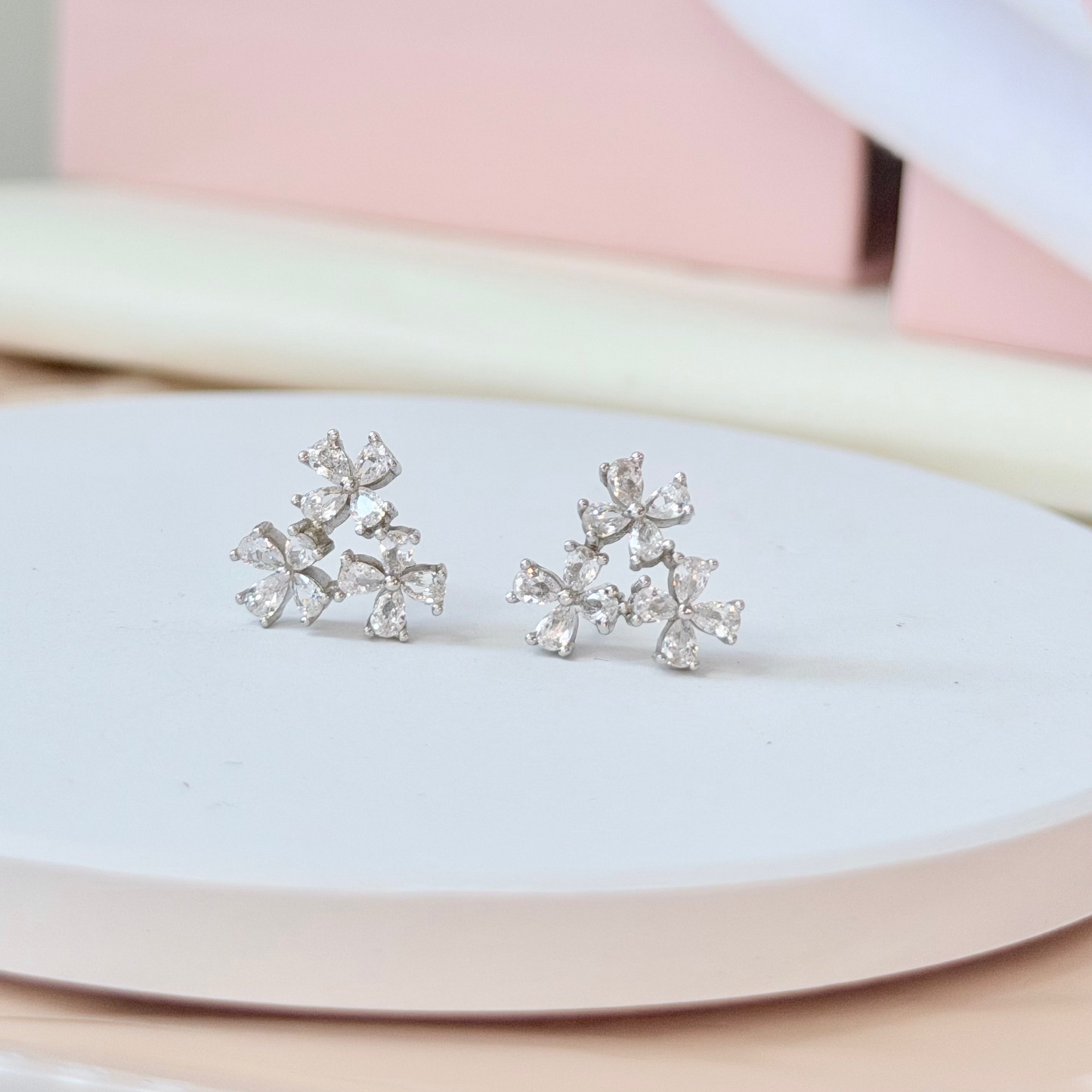 Triple Whisper Earring Studs- S925 Sterling Silver, Rhodium Plated