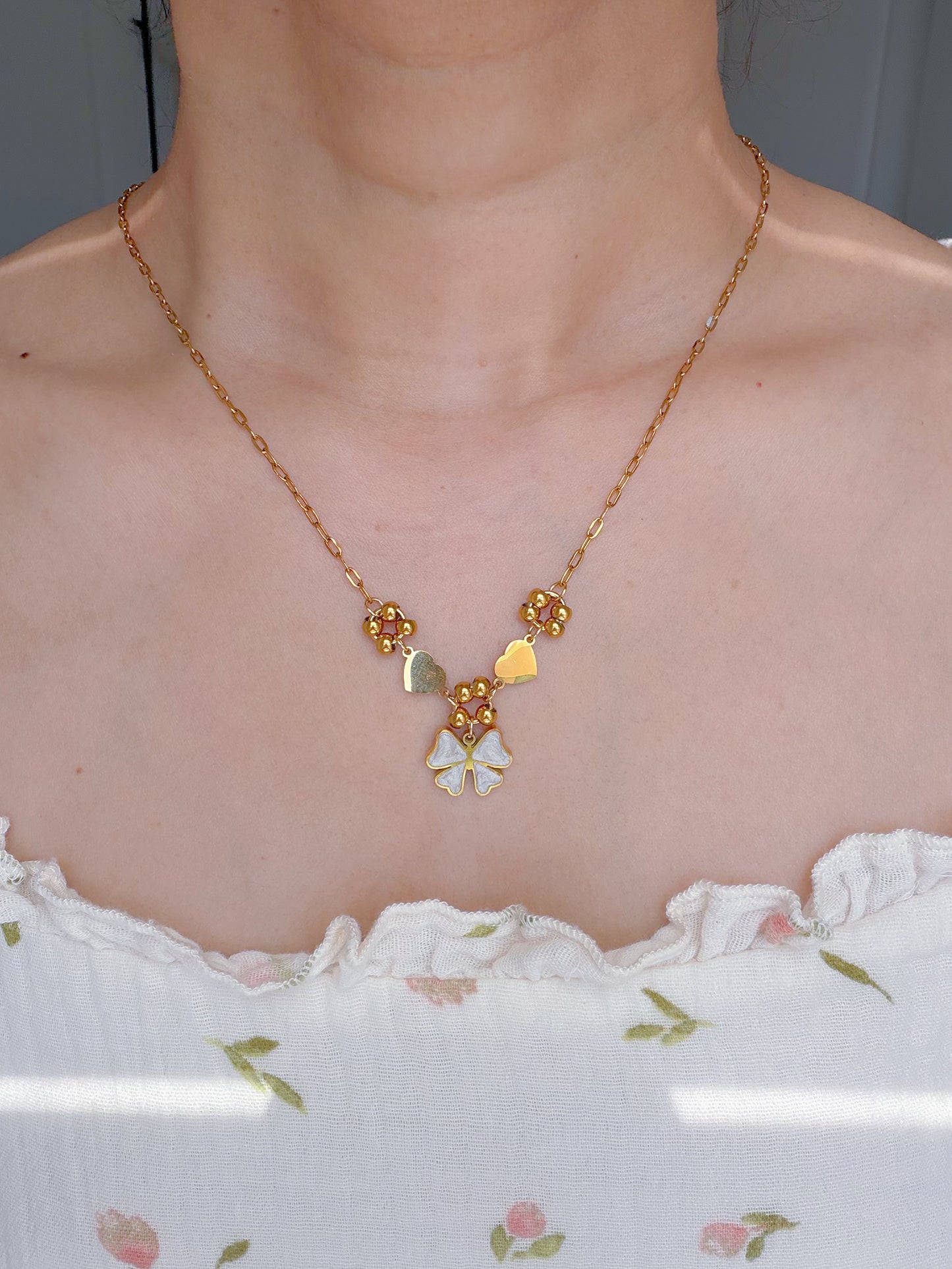Cupid's Bow Necklace, Stainless Steel-18K Gold Plated