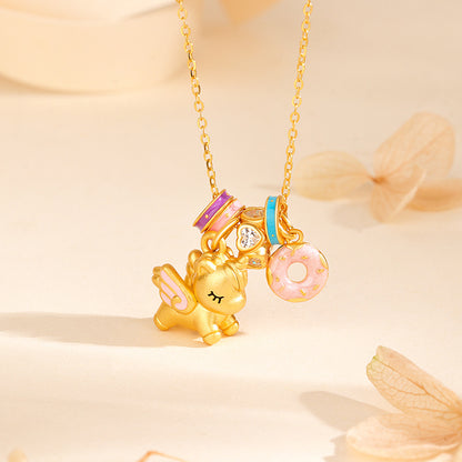 Dreamy Donut Unicorn Necklace- S925 Sterling Silver, 18K Gold Plated
