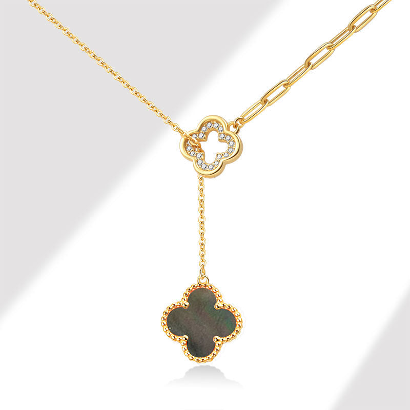 Collier Trèfle Mystique - Argent Sterling S925, Plaqué Or 18K avec Zircon