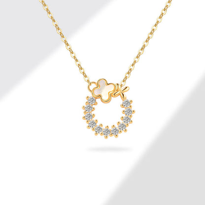 Collier goutte d'eau trèfle auréolé - Argent sterling S925, plaqué or 18 carats