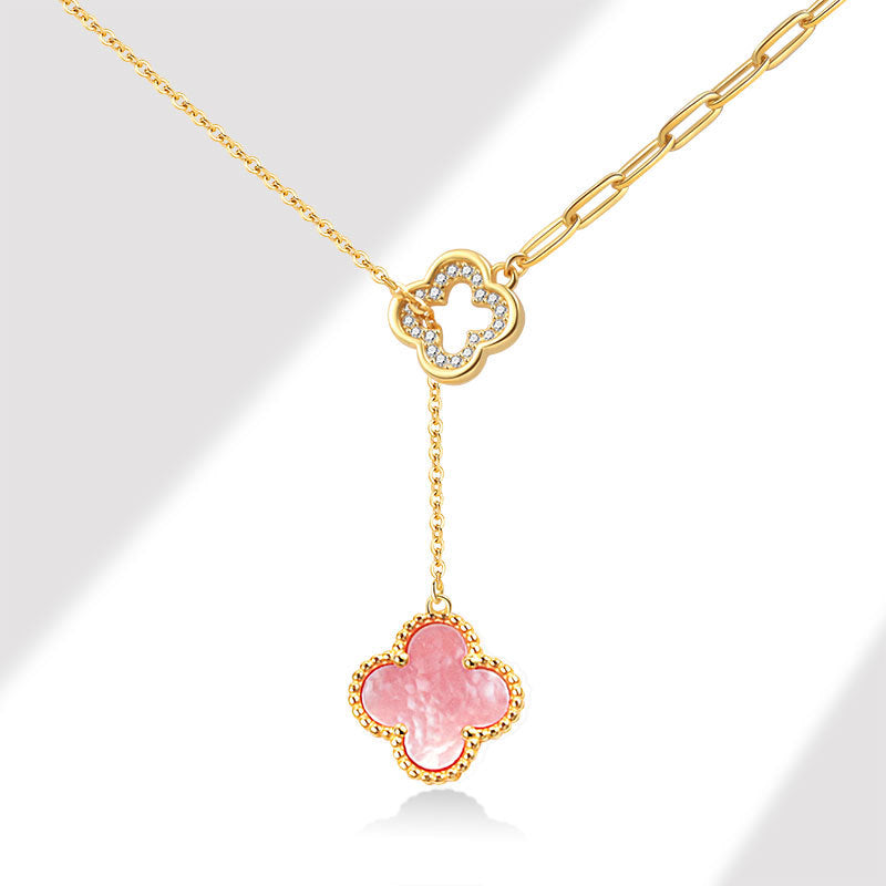 Clover Grace Necklace- S925 Sterling silver, 18K gold plated with Zircon