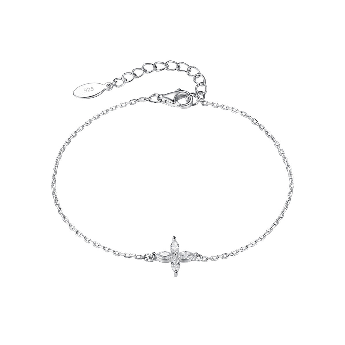 Bracelet Fleur de Victoire - Argent massif 925, plaqué rhodium, zircon