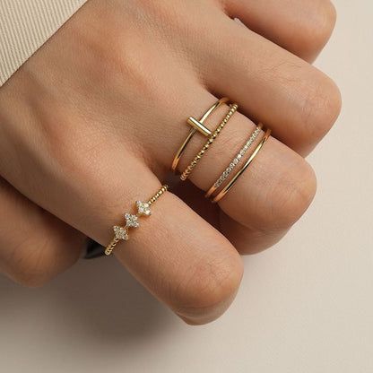 Radiance Trio Ring- S925 Sterling Silver, 18K Gold Plated, Adjustable
