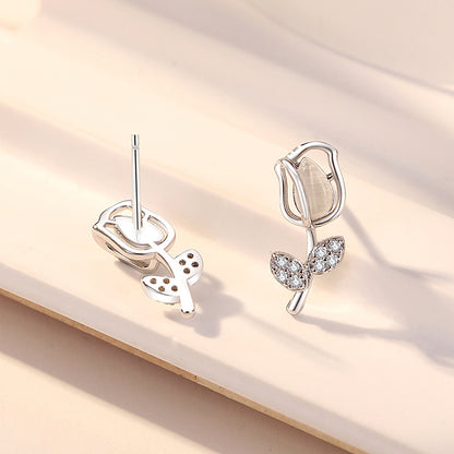 Puces d'oreilles Tulipe - Argent massif S925, Plaqué rhodium