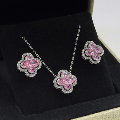 Collier Trèfle Grace - Argent Sterling S925, Plaqué Rhodium, Zircon Rose