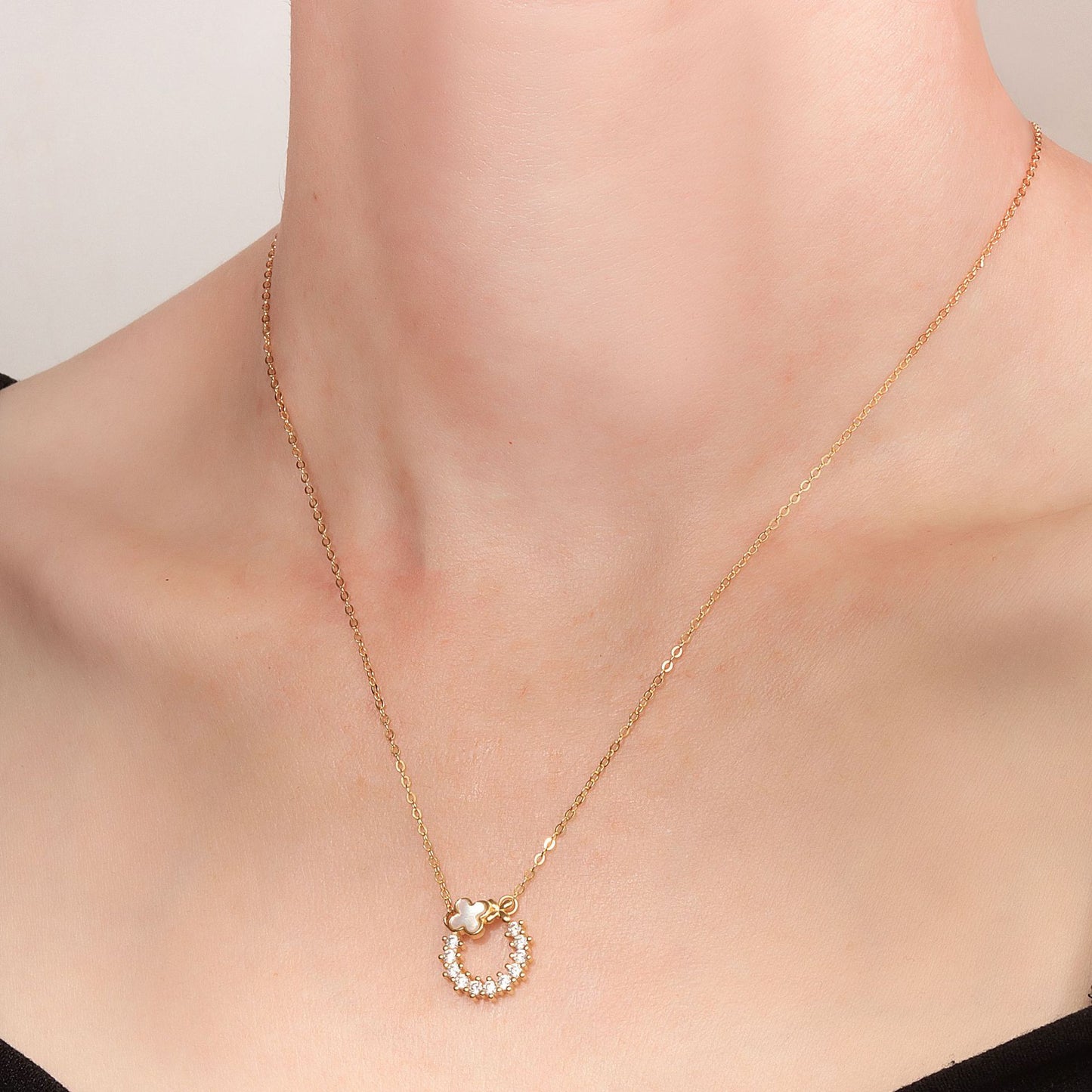 Collier goutte d'eau trèfle auréolé - Argent sterling S925, plaqué or 18 carats