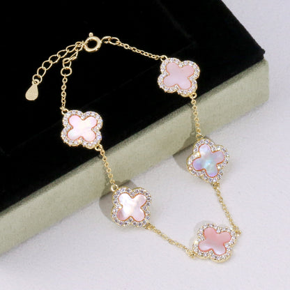 Celeste Clover Bracelet- S925 Sterling Silver, 14K gold plated, Zircon with Solid Back
