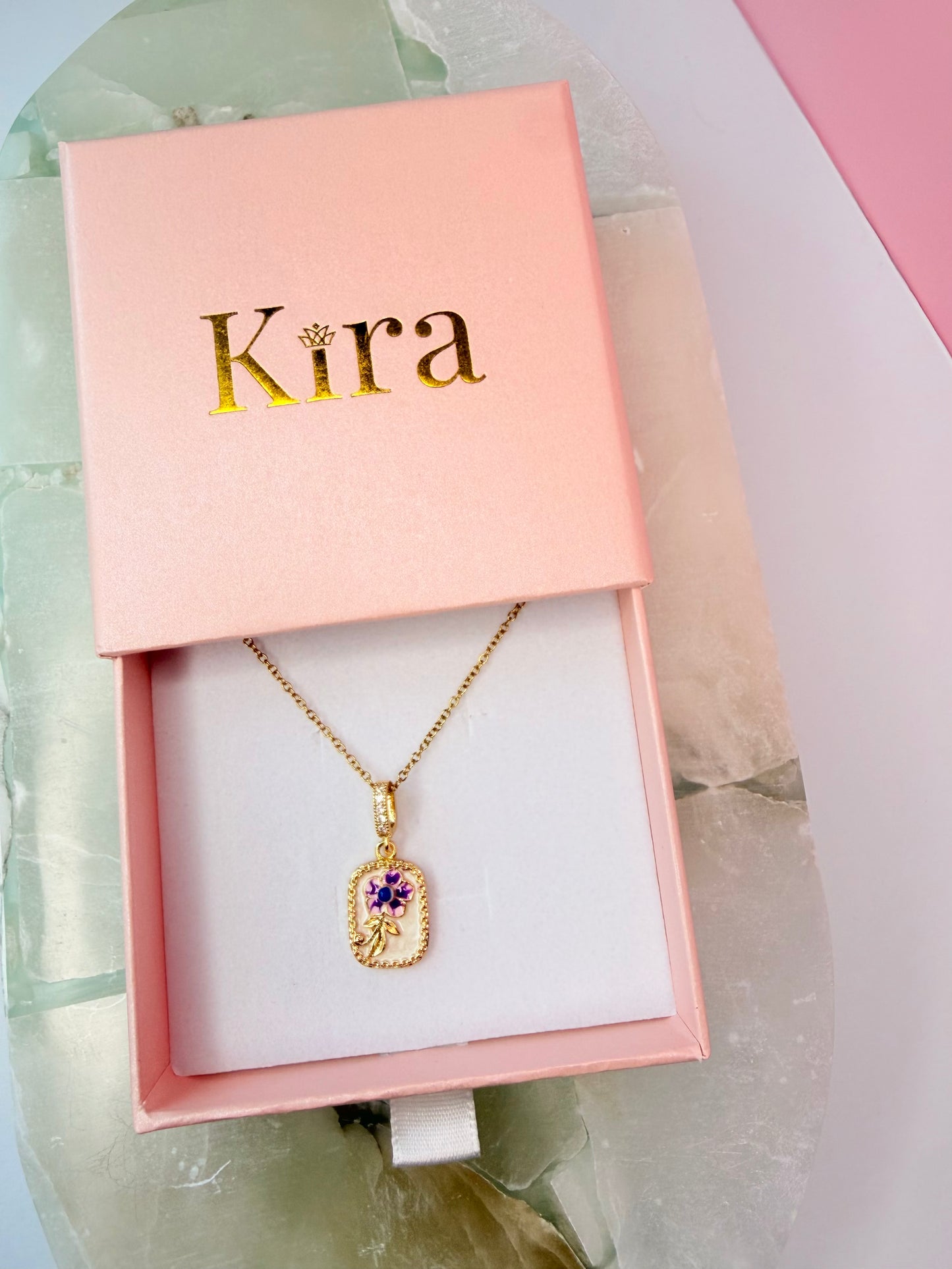 Blooming Enamel Necklace- Stainless Steel, 18K Gold Plated