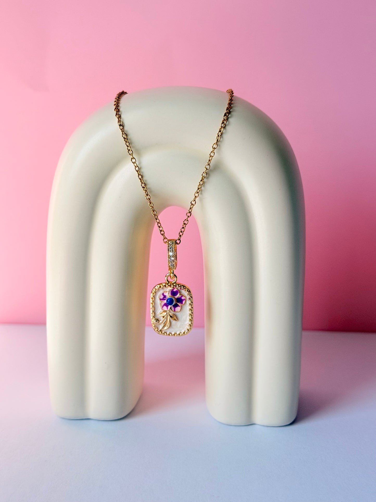 Blooming Enamel Necklace- Stainless Steel, 18K Gold Plated