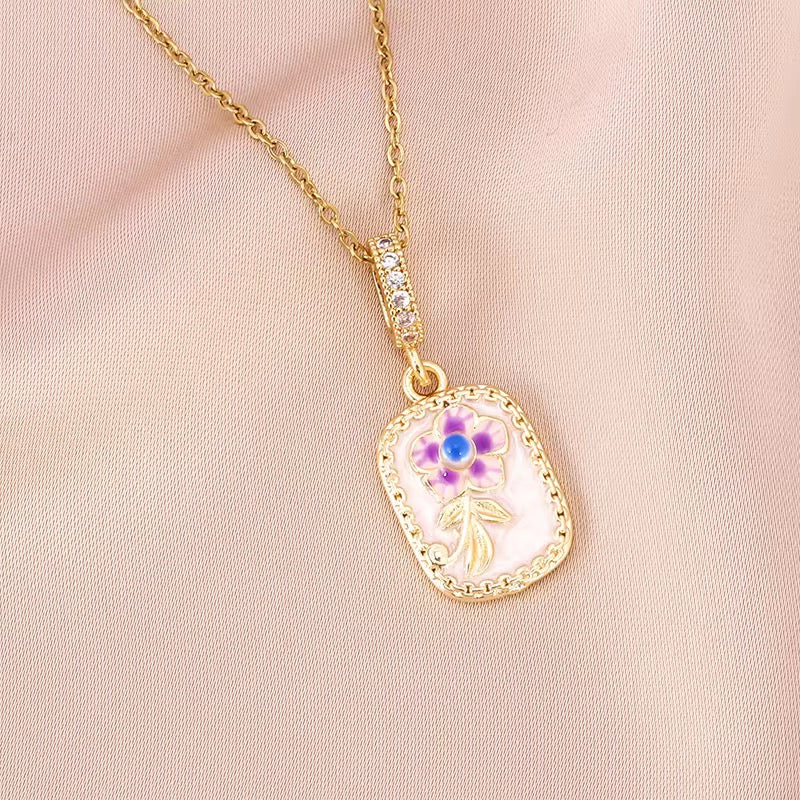 Blooming Enamel Necklace- Stainless Steel, 18K Gold Plated