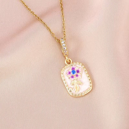 Blooming Enamel Necklace- Stainless Steel, 18K Gold Plated
