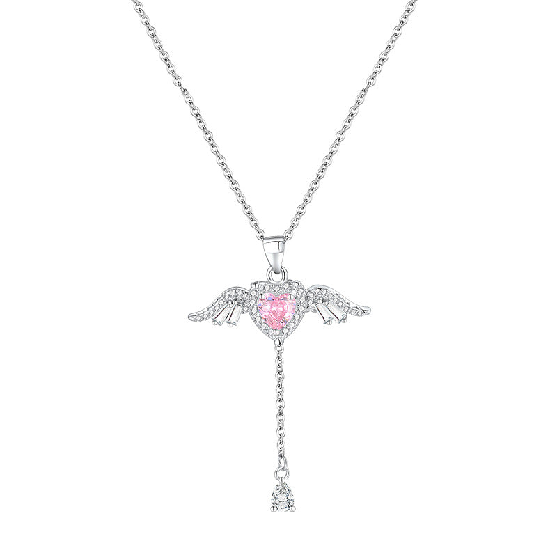 Collier Aile d'Ange en Cristal - Argent Sterling S925, Plaqué Rhodium, Zircon