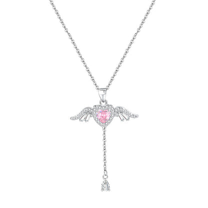 Collier Aile d'Ange en Cristal - Argent Sterling S925, Plaqué Rhodium, Zircon