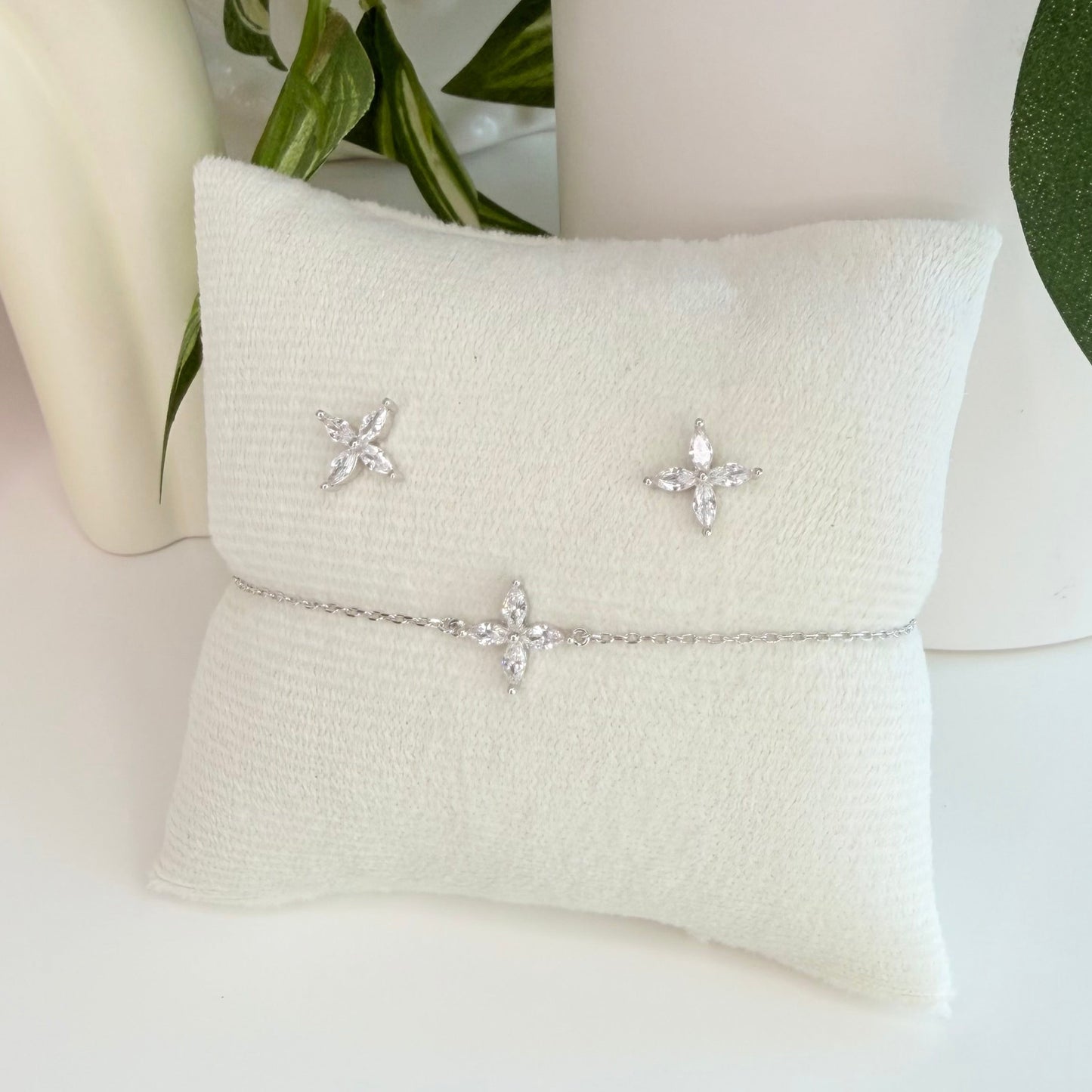 Bracelet Fleur de Victoire - Argent massif 925, plaqué rhodium, zircon