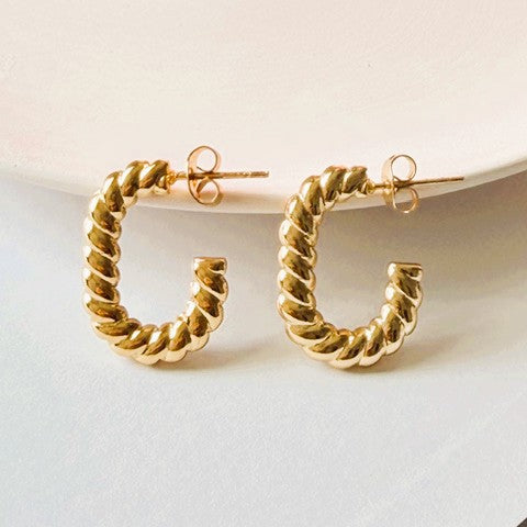Twisted Rope Earings- Stainless Steel, 18K Gold Plated