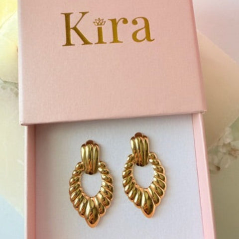 Boucles d'oreilles pendantes fleurs - Acier inoxydable, plaqué or 18 carats