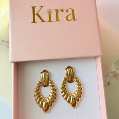 Boucles d'oreilles pendantes fleurs - Acier inoxydable, plaqué or 18 carats