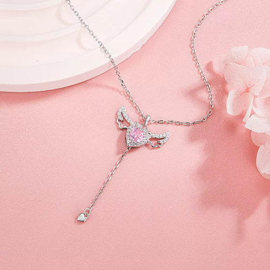Crystal Angel Wing Necklace- S925 Sterling Silver, Rhodium Plated, Zircon