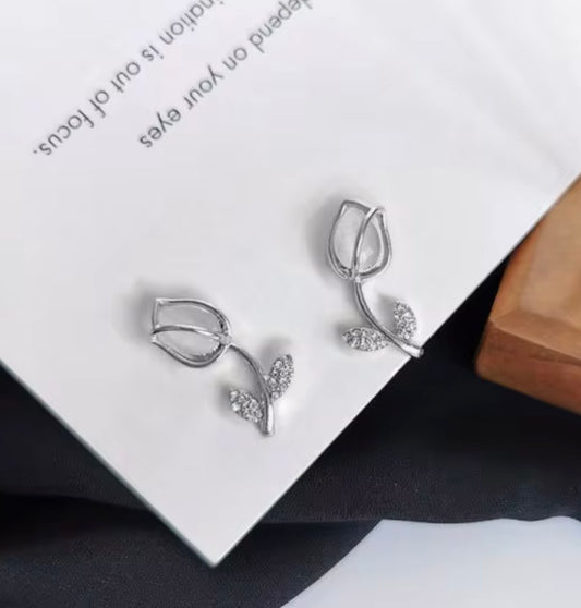Tulip Studs- S925 Sterling Silver, Rhodium Plated