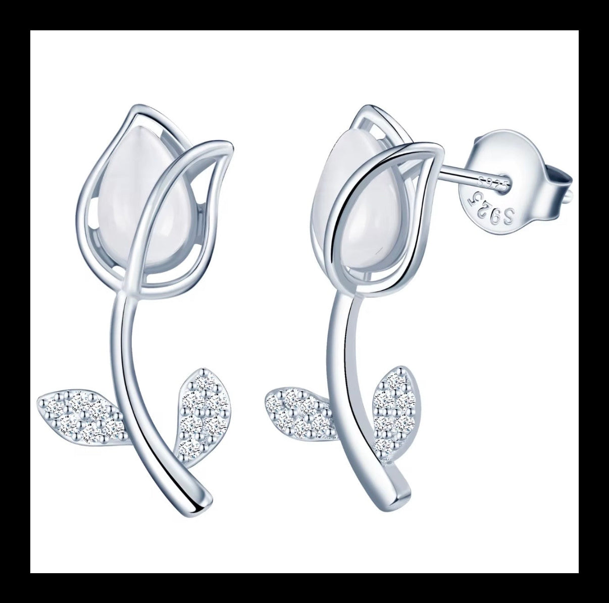 Puces d'oreilles Tulipe - Argent massif S925, Plaqué rhodium