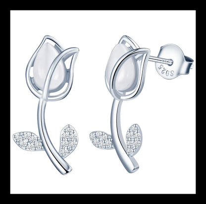 Puces d'oreilles Tulipe - Argent massif S925, Plaqué rhodium