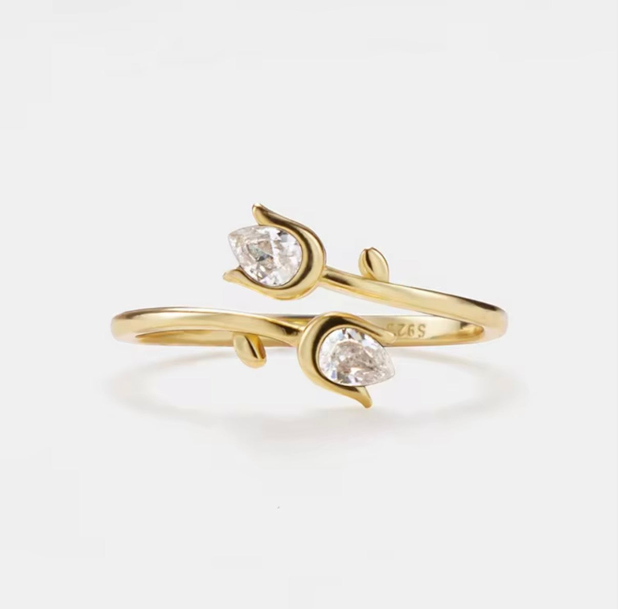 Tulip Glow Adjustable Ring- S925 sterling silver, 18K gold plated