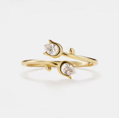 Tulip Glow Adjustable Ring- S925 sterling silver, 18K gold plated