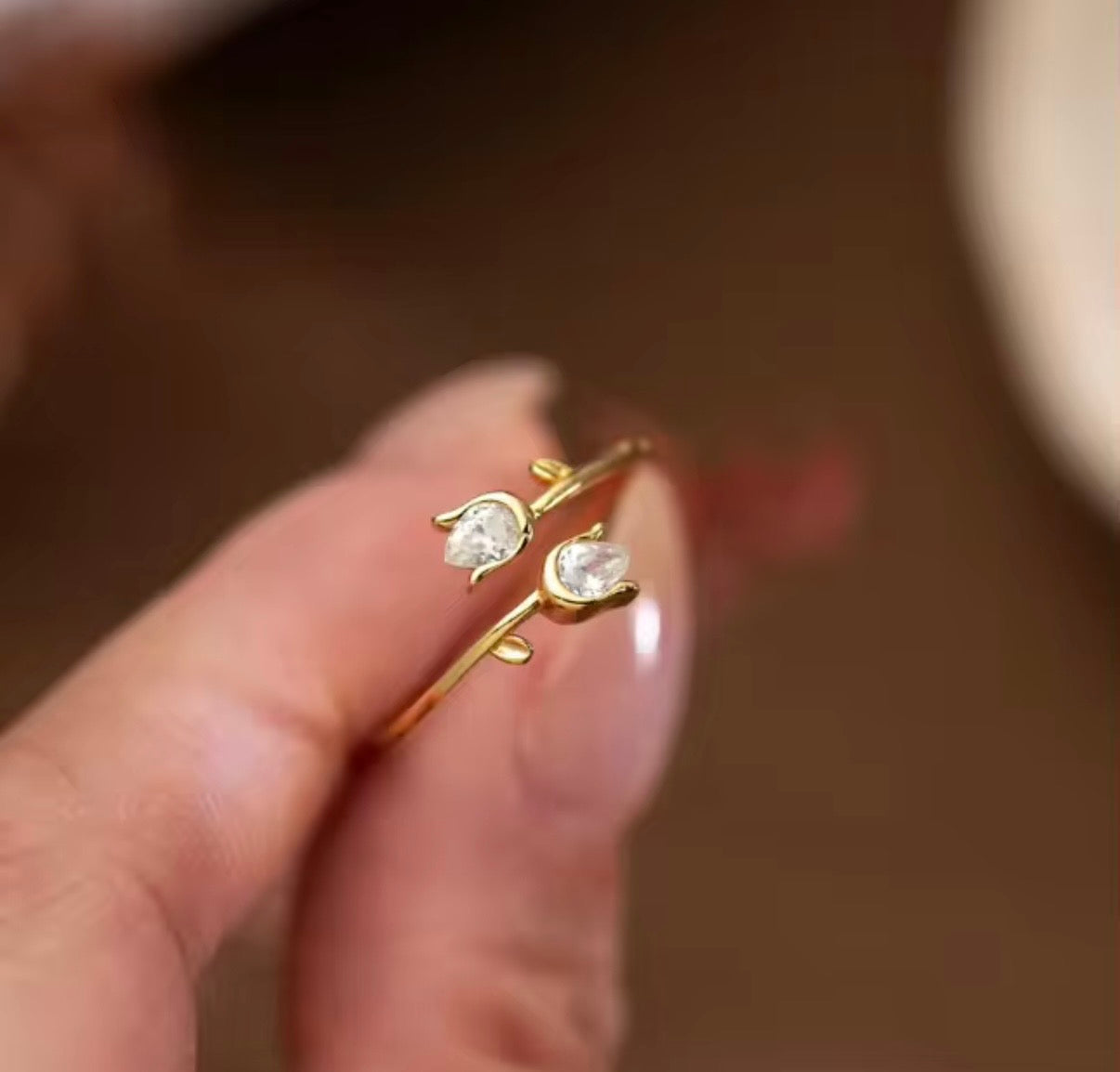 Tulip Glow Adjustable Ring- S925 sterling silver, 18K gold plated