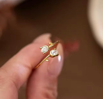 Tulip Glow Adjustable Ring- S925 sterling silver, 18K gold plated