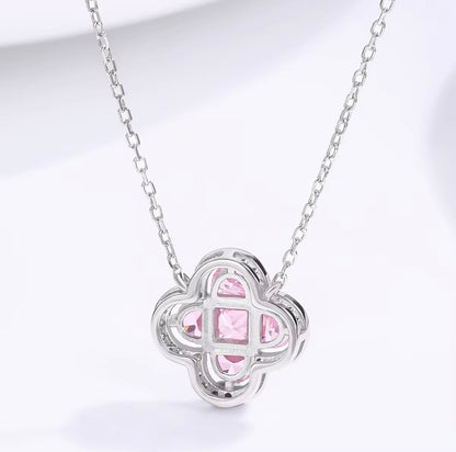 Collier Trèfle Grace - Argent Sterling S925, Plaqué Rhodium, Zircon Rose