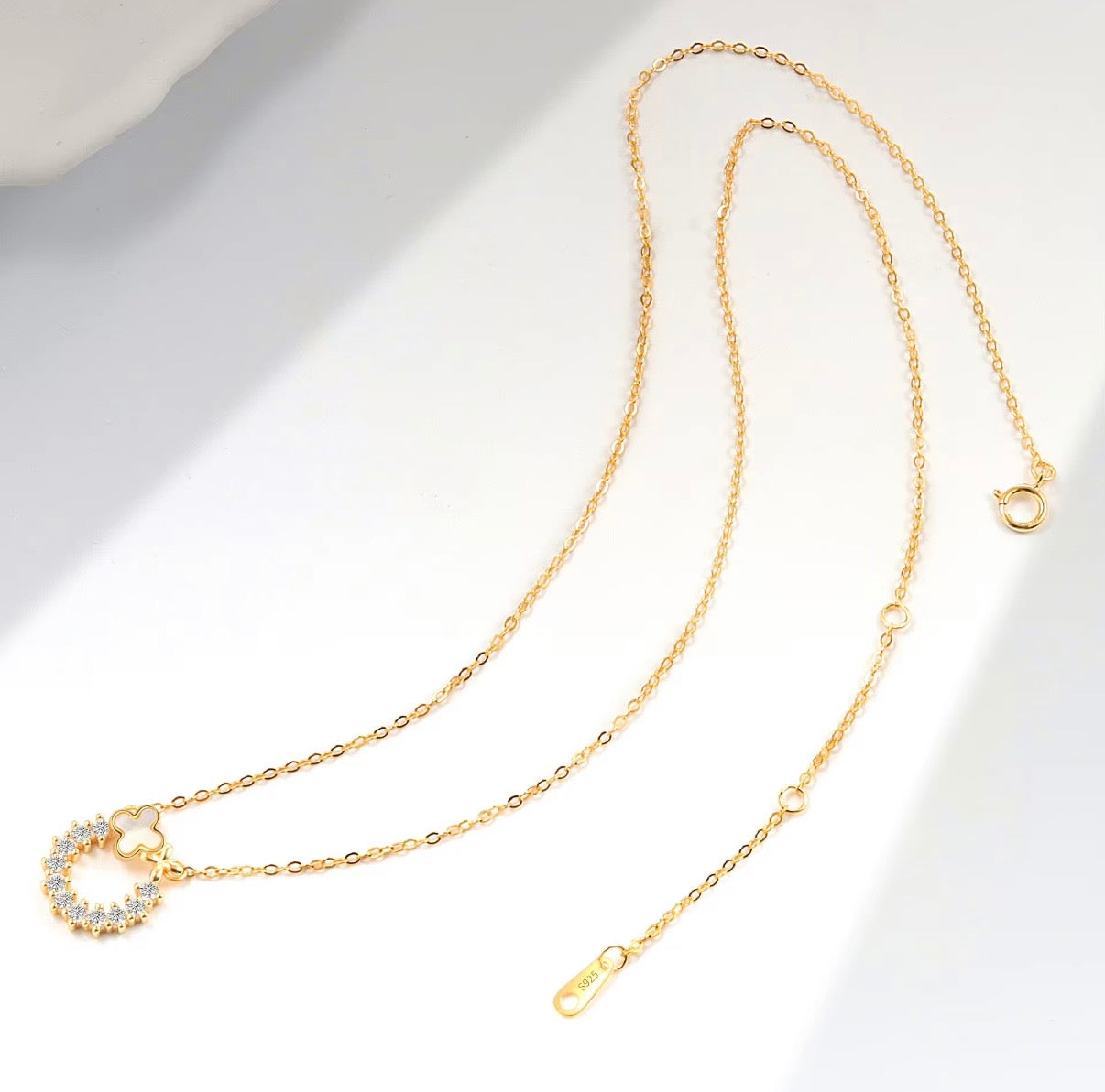 Collier goutte d'eau trèfle auréolé - Argent sterling S925, plaqué or 18 carats