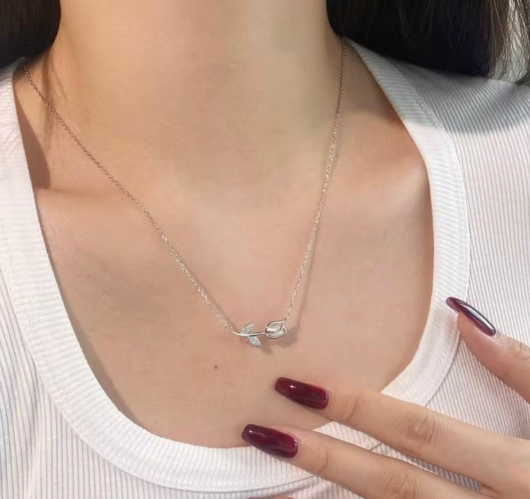 Collier Tulipe - Argent sterling S925, Plaqué rhodium