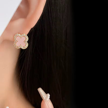 Mini Clover Studs- S925 Sterling Silver, 18K Gold Plated, Pink Mother Of Pearl