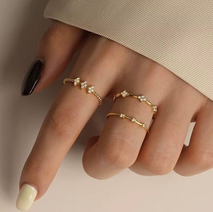 Radiance Trio Ring- S925 Sterling Silver, 18K Gold Plated, Adjustable