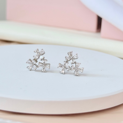 Triple Whisper Earring Studs- S925 Sterling Silver, Rhodium Plated