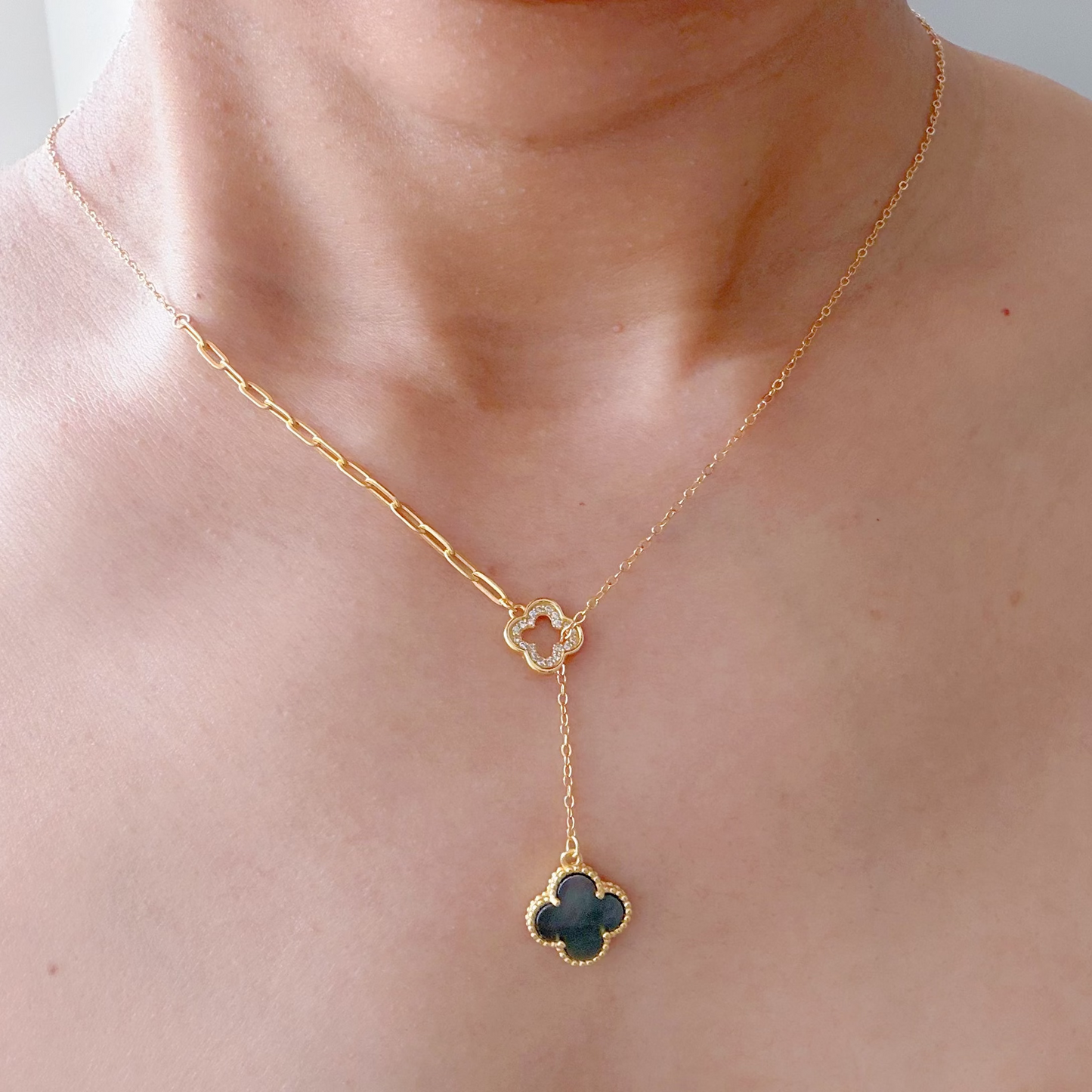 Collier Trèfle Mystique - Argent Sterling S925, Plaqué Or 18K avec Zircon