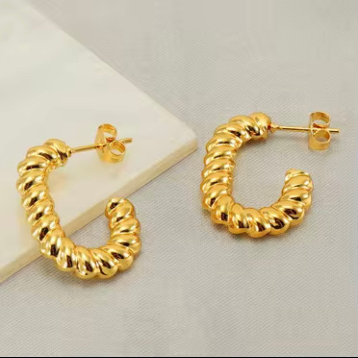 Boucles d'oreilles cordes torsadées - Acier inoxydable, Plaqué or 18 carats