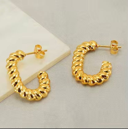 Boucles d'oreilles cordes torsadées - Acier inoxydable, Plaqué or 18 carats