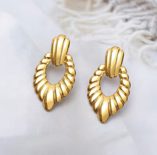 Flower Drop Earrings- Stainless Steel, 18K Gold Plated