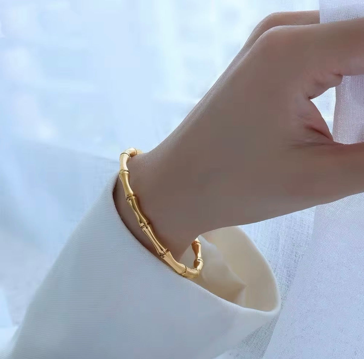 Bracelet jonc de luxe en bambou – Acier inoxydable, plaqué or 18 carats