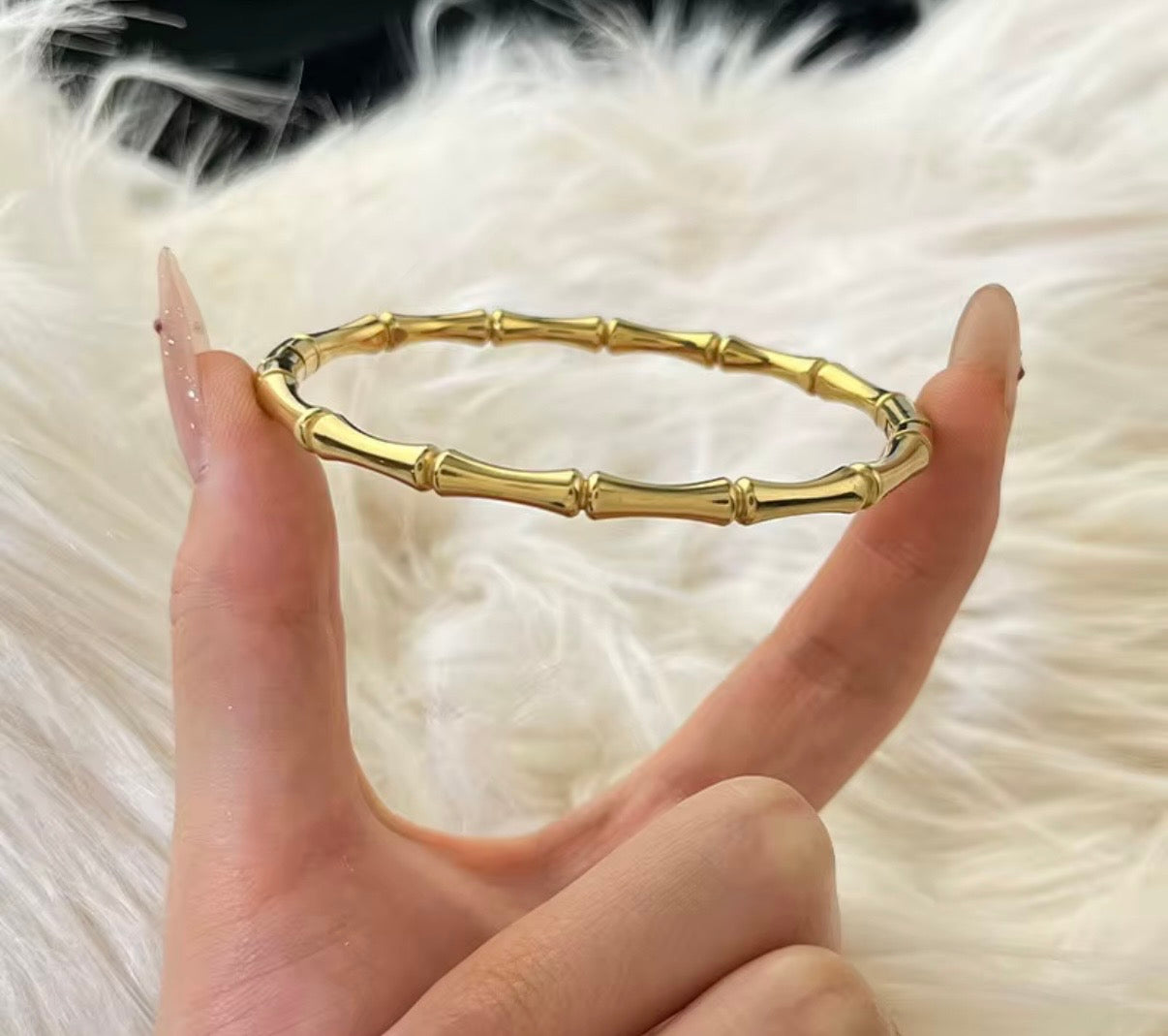 Bracelet jonc de luxe en bambou – Acier inoxydable, plaqué or 18 carats